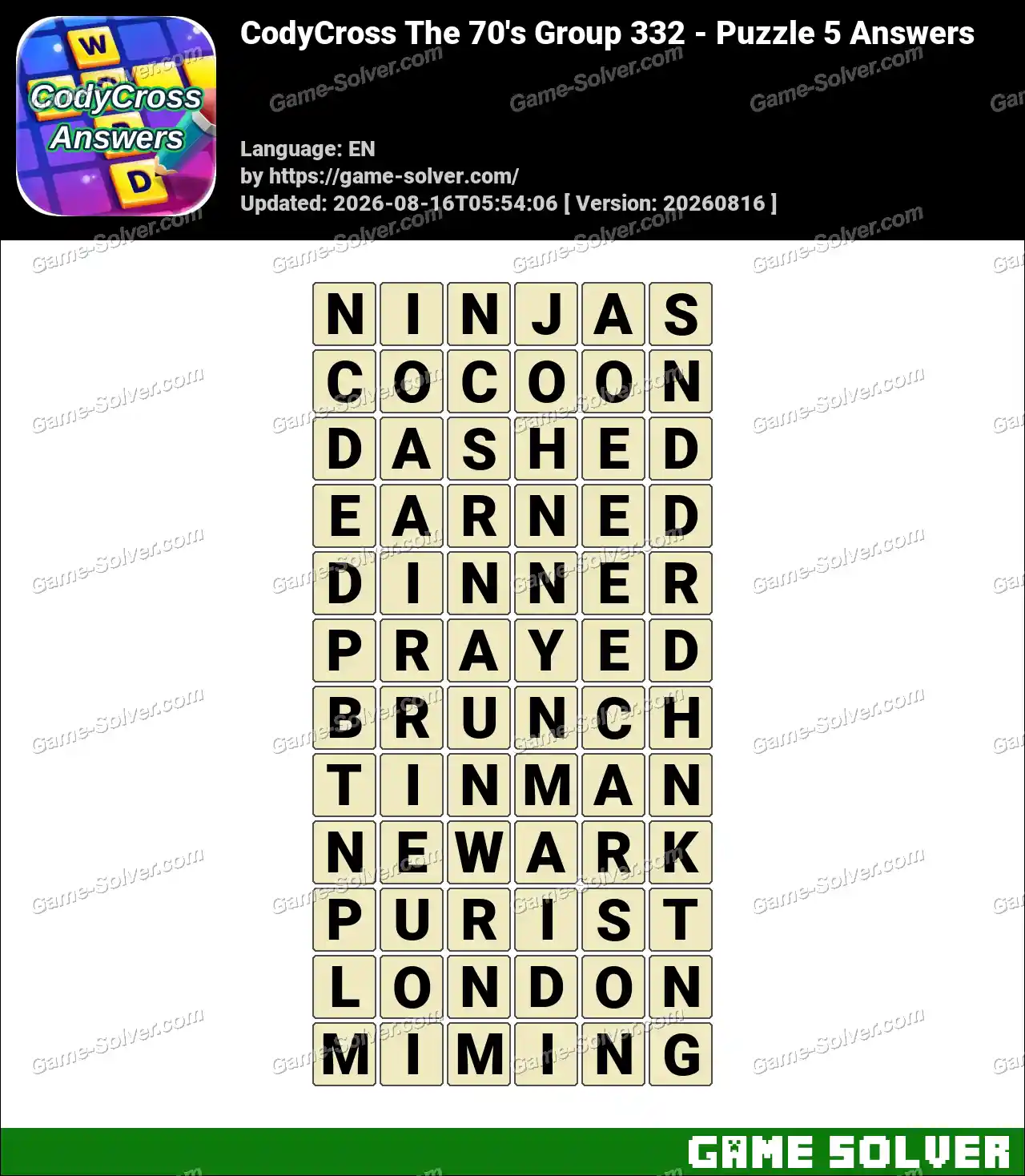 CodyCross The 70’s Group 332 – Puzzle 5 Answers